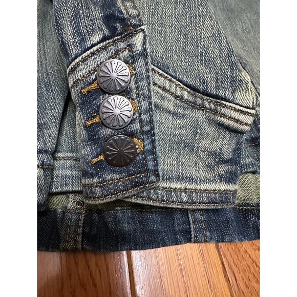 Reba Studded Denim Jacket Genuine Leather Trim Western Style Size Small NWT - Picture 9 of 13